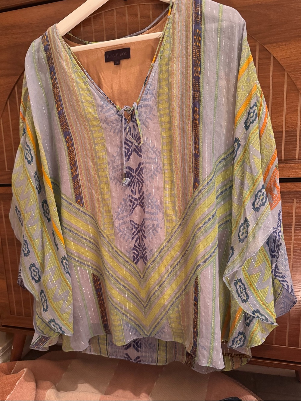 Hale Bob Pastel Multi-Stripe Boho Tunic with Lavender & Lime Accents